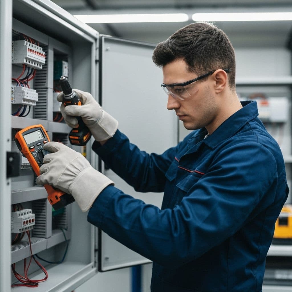 Professional electrician working on electrical systems